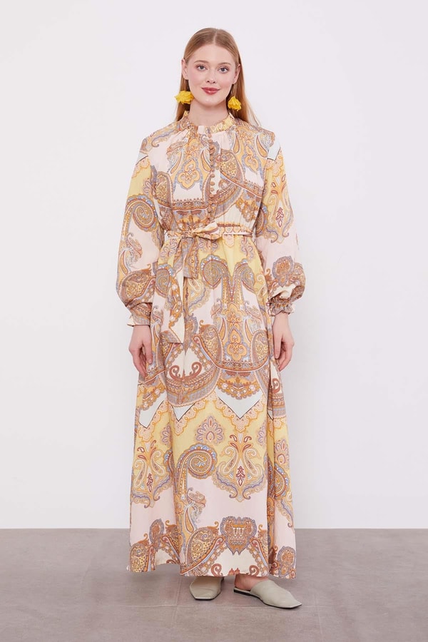 LevidorSafran Etnik Desenli Elbise