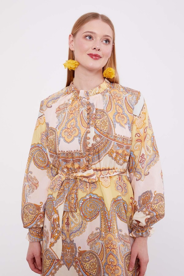 LevidorSafran Etnik Desenli Elbise