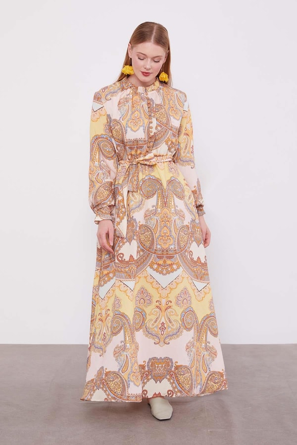 LevidorSafran Etnik Desenli Elbise