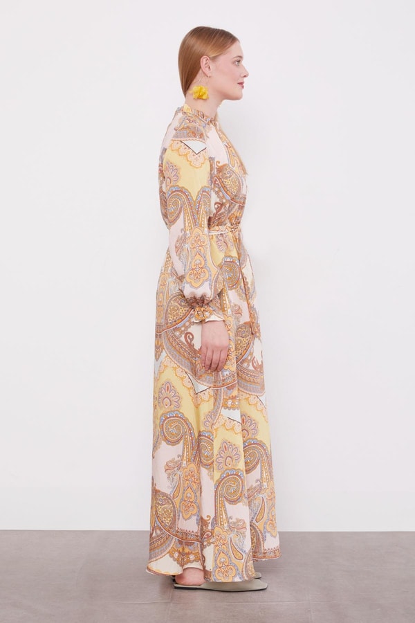 LevidorSafran Etnik Desenli Elbise