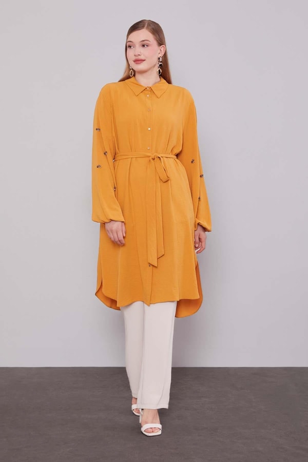 LevidorSafran Kolları Taş Detaylı Tunik