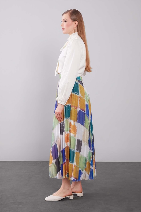 LevidorSaks Baklava Desenli Pileli Etek