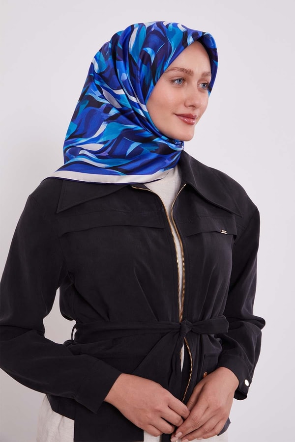 LevidorSaks Ebruli Desen Twill İpek Eşarp