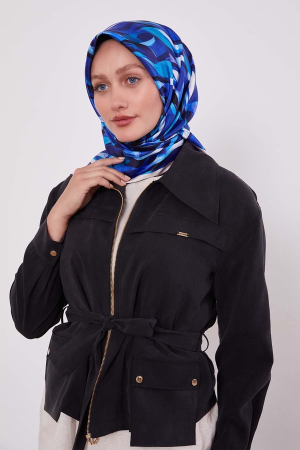 LevidorSaks Ebruli Desen Twill İpek Eşarp