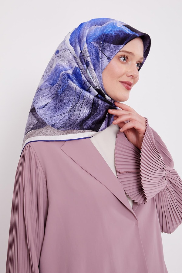 LevidorSaks Ebruli Desen Twill İpek Eşarp