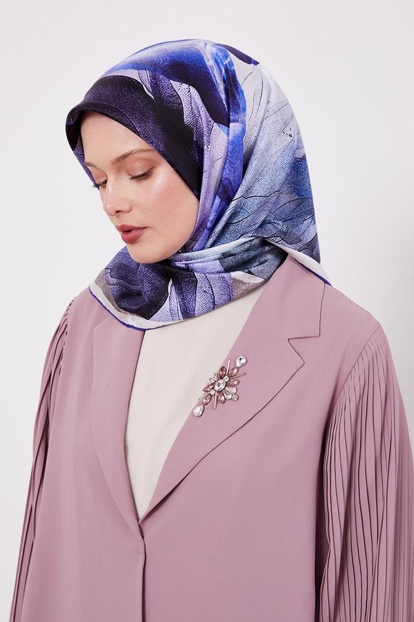 LevidorSaks Ebruli Desen Twill İpek Eşarp