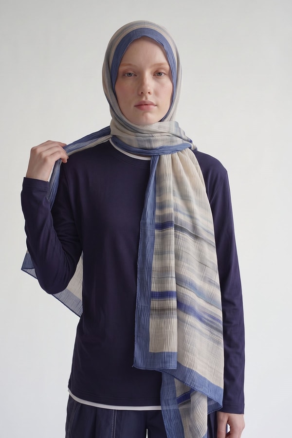 LevidorSaks Kenarları Çizgili Müslin Şal