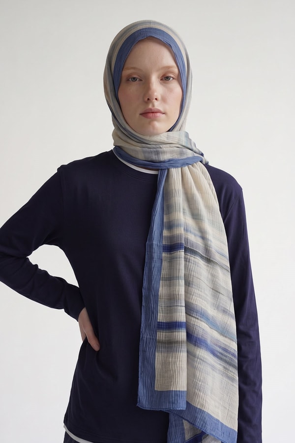 LevidorSaks Kenarları Çizgili Müslin Şal