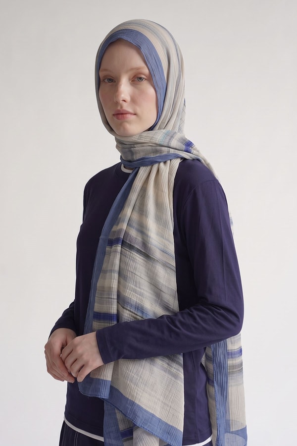 LevidorSaks Kenarları Çizgili Müslin Şal