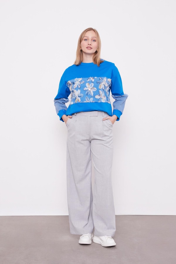 LevidorSaks Kot Detaylı Çiçekli Sweat