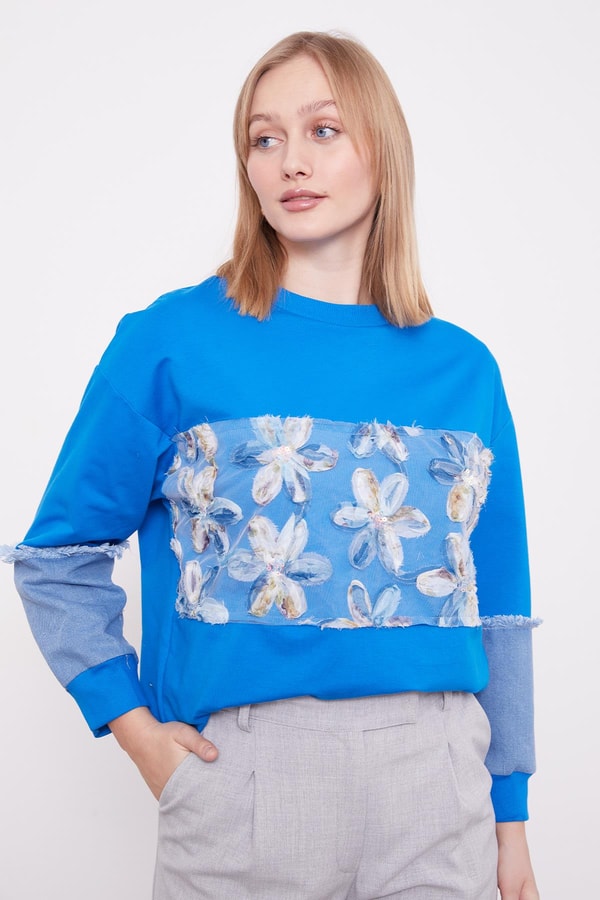 LevidorSaks Kot Detaylı Çiçekli Sweat