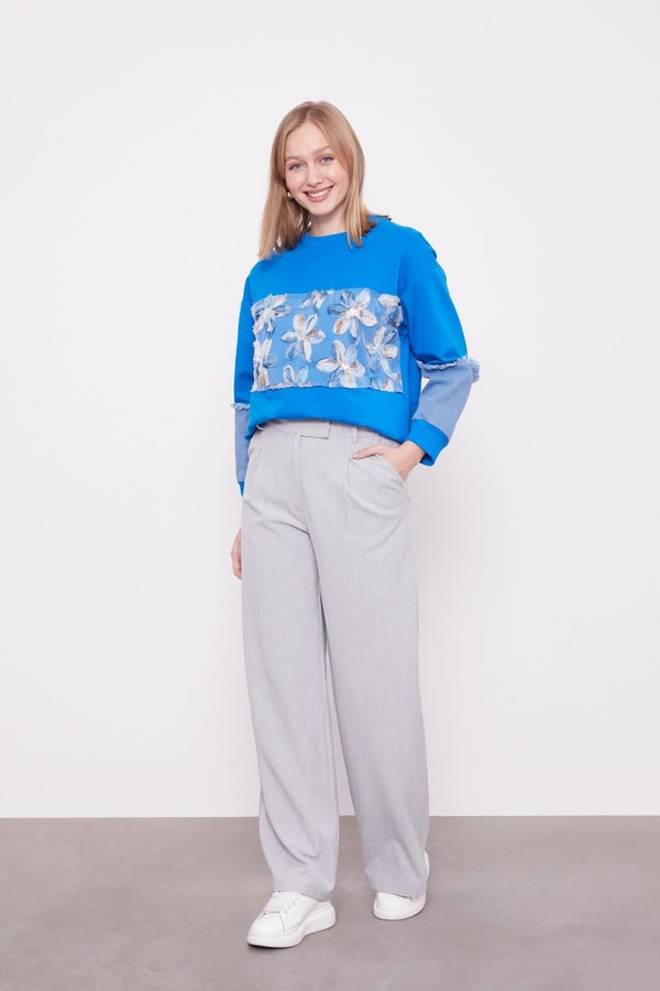LevidorSaks Kot Detaylı Çiçekli Sweat