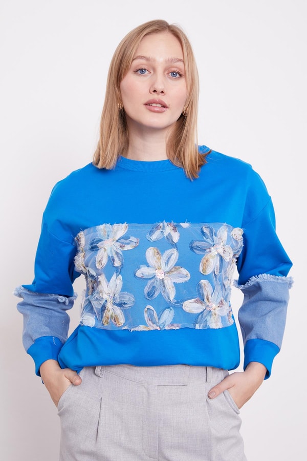 LevidorSaks Kot Detaylı Çiçekli Sweat