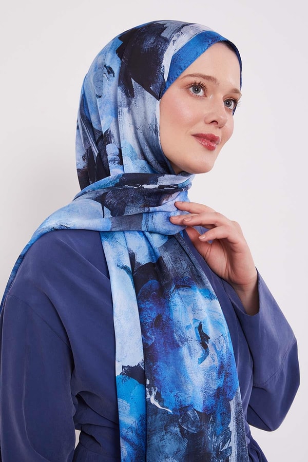LevidorSaks Soyut Çiçek Desen Hint İpeği Şal