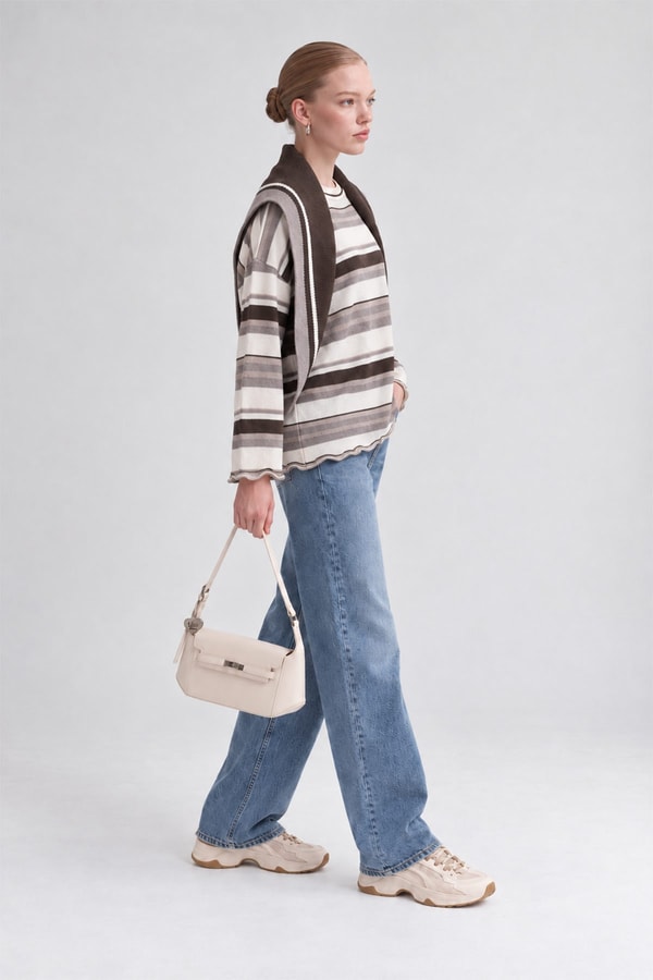 LevidorŞal Yaka Sweatshirt Bej