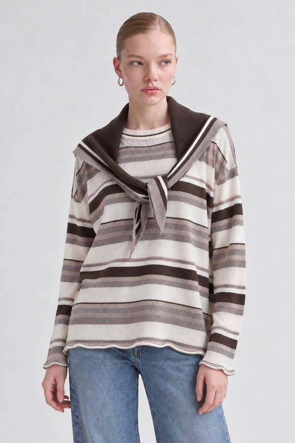 LevidorŞal Yaka Sweatshirt Bej