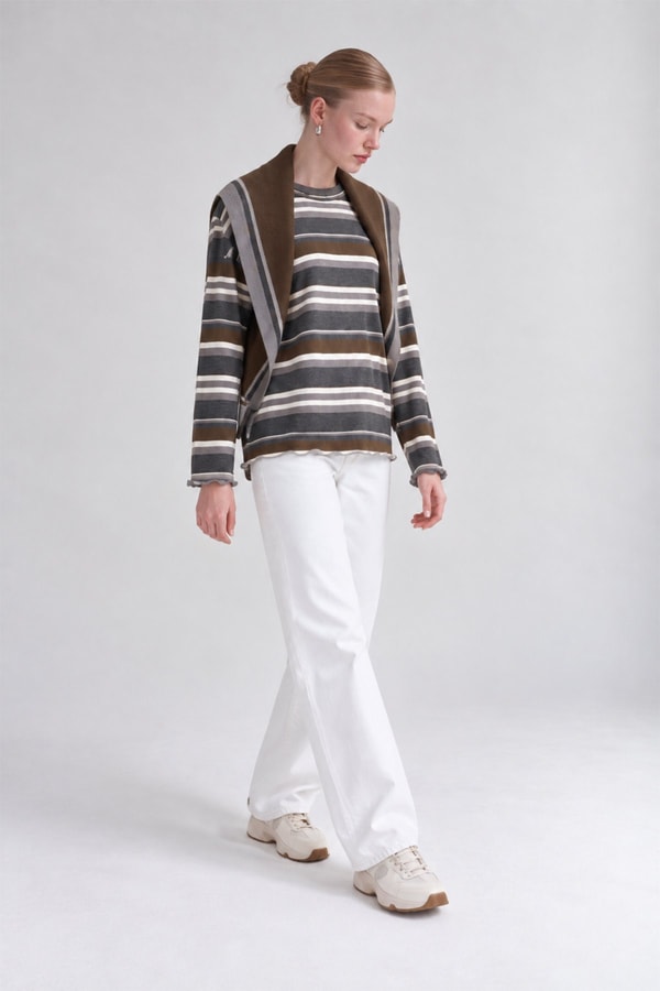 LevidorŞal Yaka Sweatshirt Gri