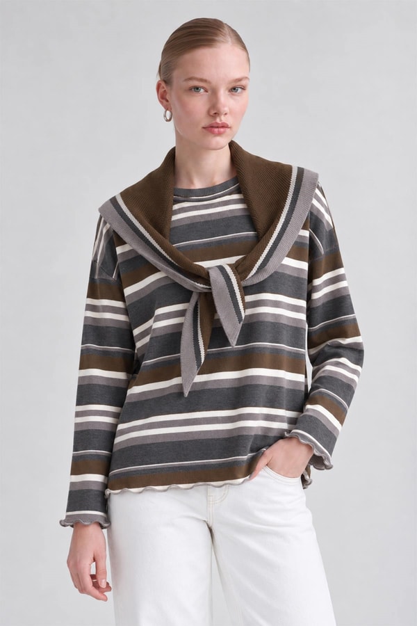 LevidorŞal Yaka Sweatshirt Gri