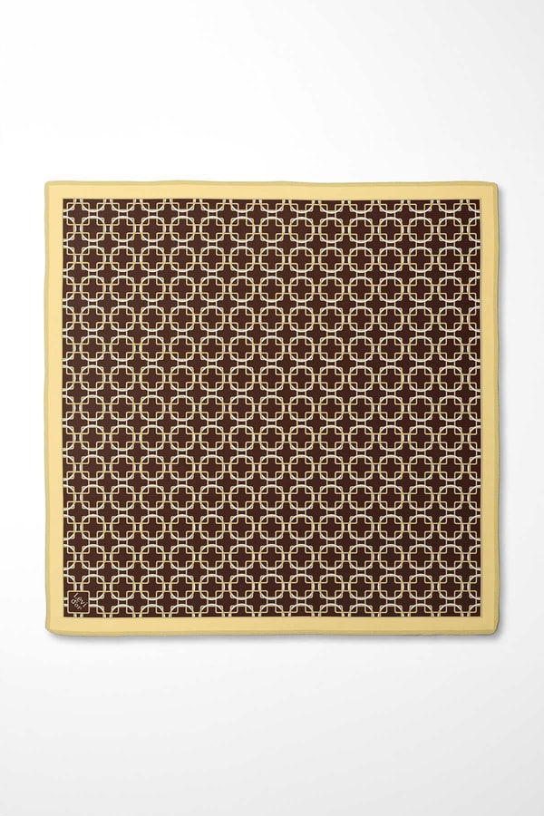 LevidorSarı Eliptik Desen Twill İpek Eşarp