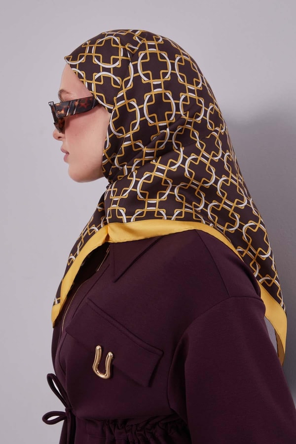 LevidorSarı Eliptik Desen Twill İpek Eşarp