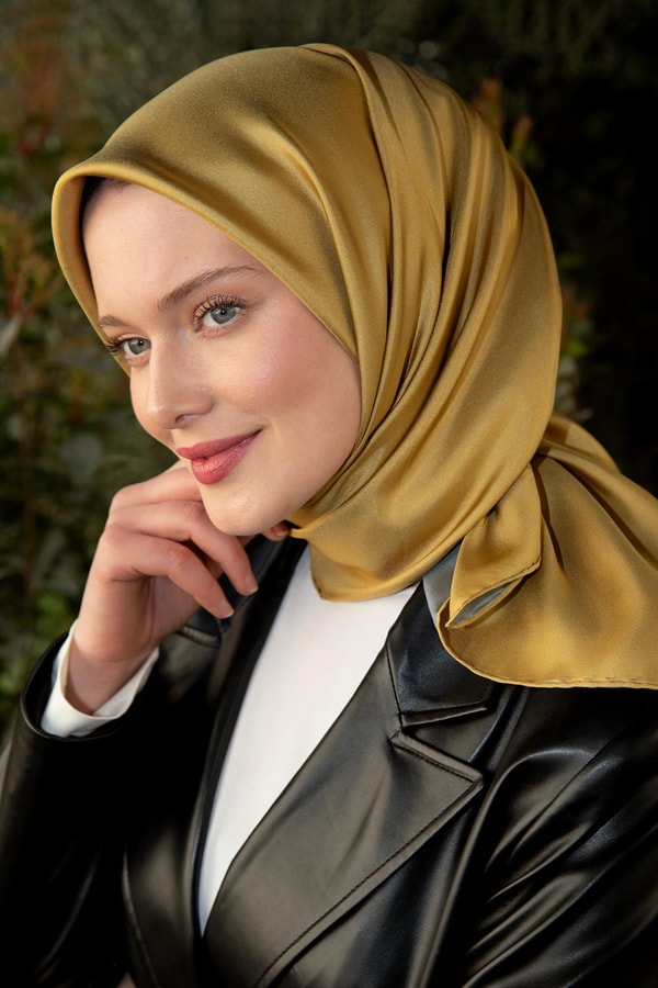 LevidorSarı-Gri Çift Taraflı Twill İpek Eşarp