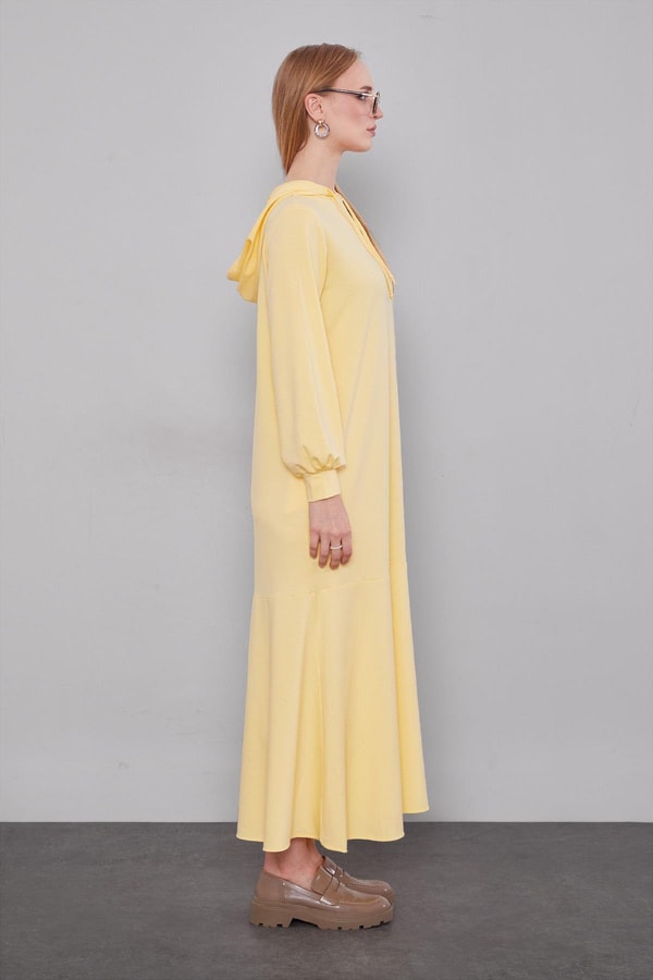 LevidorSarı Kapuşonlu Gizli Cep Detaylı Elbise
