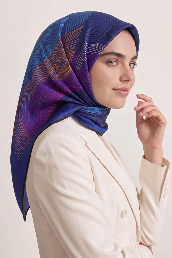 LevidorSarmal Çizgili Twill İpek Eşarp Saks
