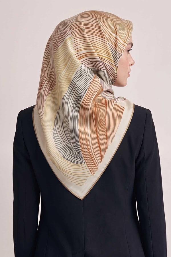 LevidorSarmal Çizgili Twill İpek Eşarp Hardal