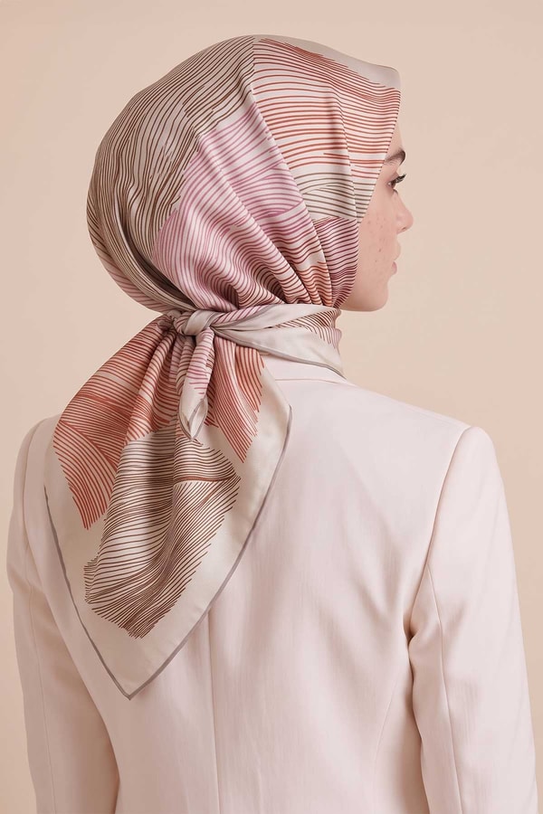 LevidorSarmal Çizgili Twill İpek Eşarp Bej
