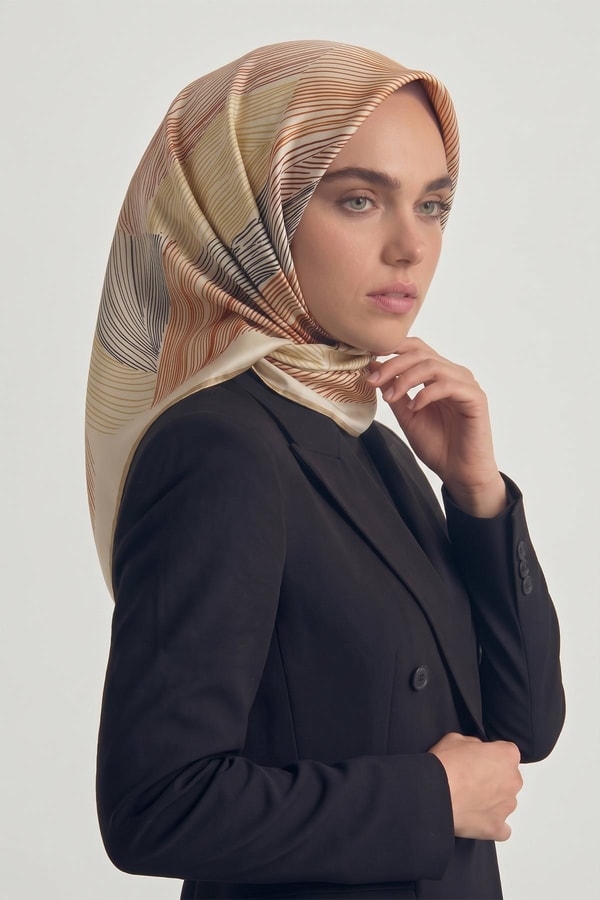 LevidorSarmal Çizgili Twill İpek Eşarp Hardal