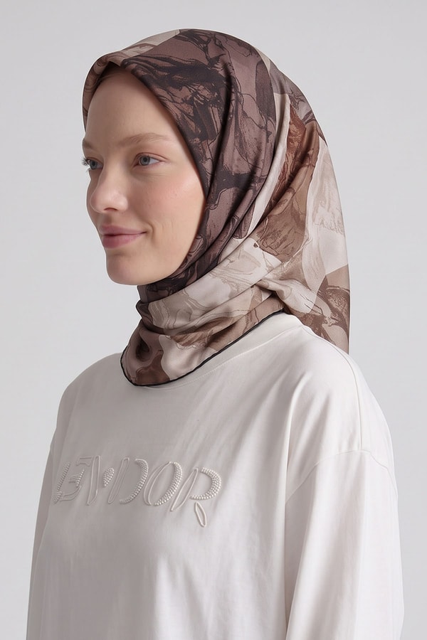 LevidorSeramik Desen Twill İpek Eşarp Siyah
