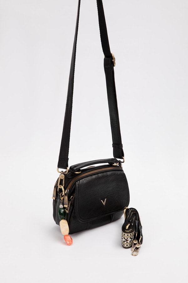 LevidorSiyah Aksesuar Taş Detaylı Omuz Çantası