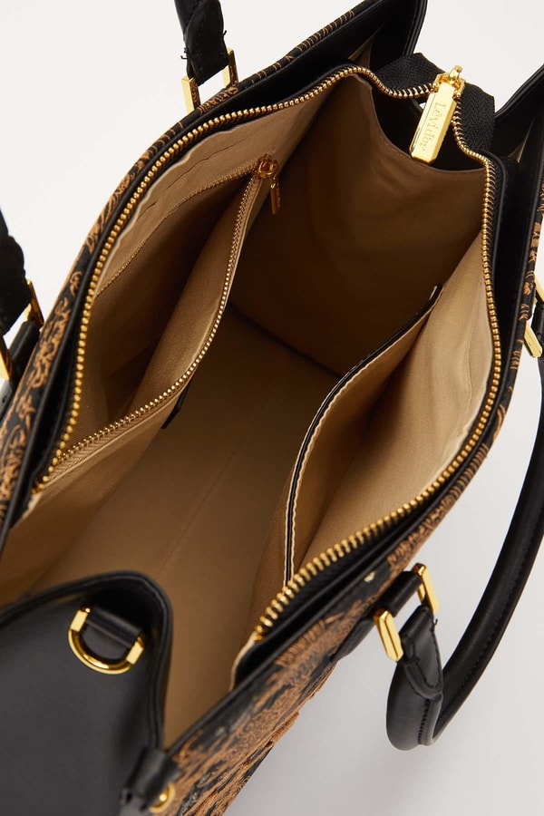 LevidorSiyah Baskı Detaylı Büyük El Çantası