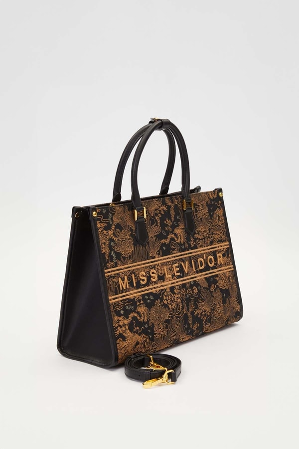 LevidorSiyah Baskı Detaylı Büyük El Çantası