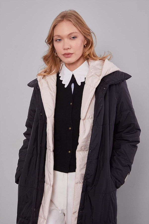 LevidorSiyah-Bej Çift Renk Şişme Mont