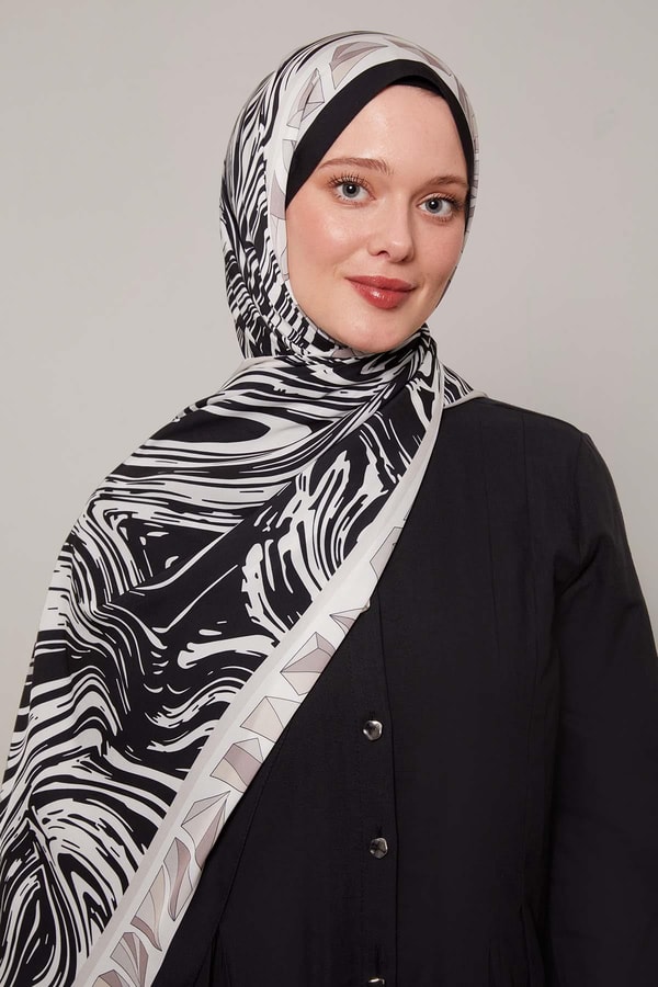 LevidorSiyah-Bej Zebra Desen Club Şal