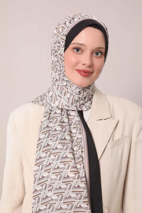 LevidorSiyah-Bej Zigzag Desen Club Şal