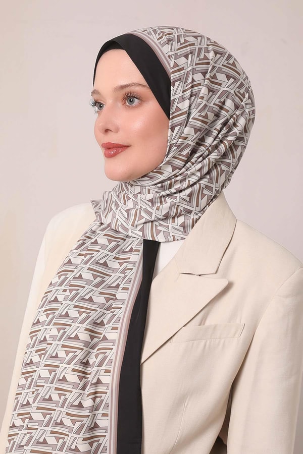LevidorSiyah-Bej Zigzag Desen Club Şal