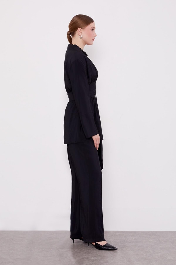 LevidorSiyah Belden Kuşaklı İkili Takım