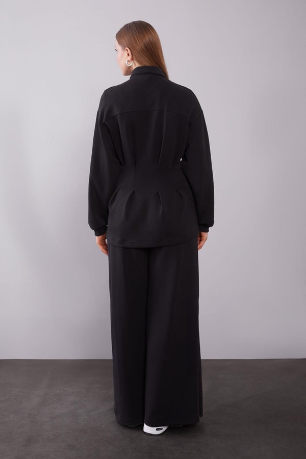 LevidorSiyah Belden Oturmalı Pile Detaylı İkili Takım