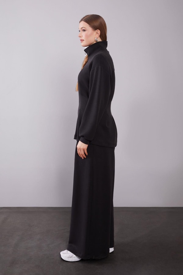 LevidorSiyah Belden Oturmalı Pile Detaylı İkili Takım