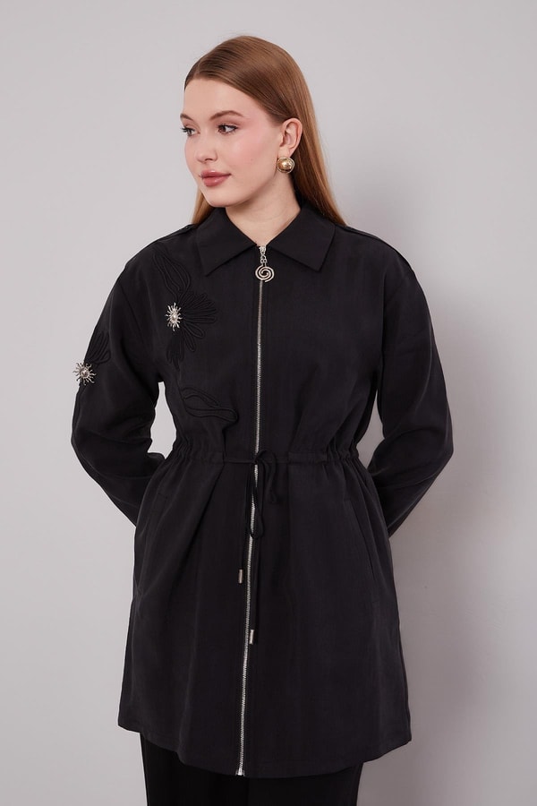 LevidorSiyah Beli Büzgülü Fermuar Detaylı Kap