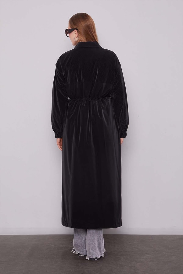 LevidorSiyah BELİ LASTİKLİ TRENÇKOT