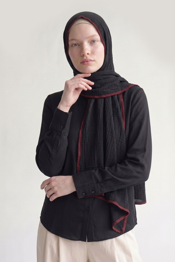 LevidorSiyah - Bordo Basıc Müslin Şal