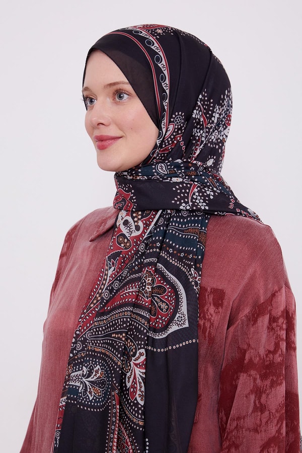 LevidorSİYAH-BORDO Etnik Desen Sport Şal