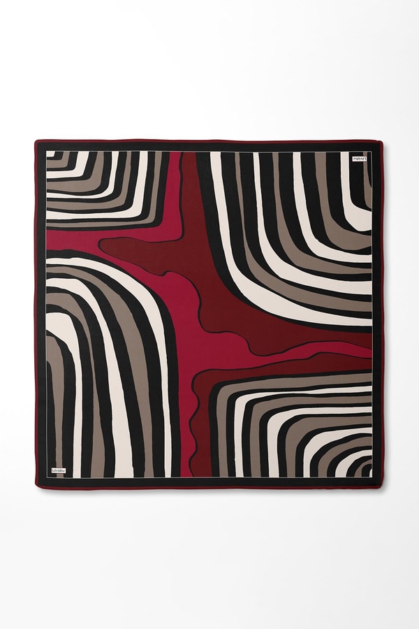 LevidorSİYAH-BORDO Kalın Çizgili Twill İpek Eşarp