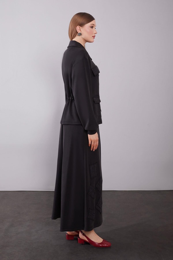 LevidorSiyah Büzgü Yama Detaylı Etek Takım