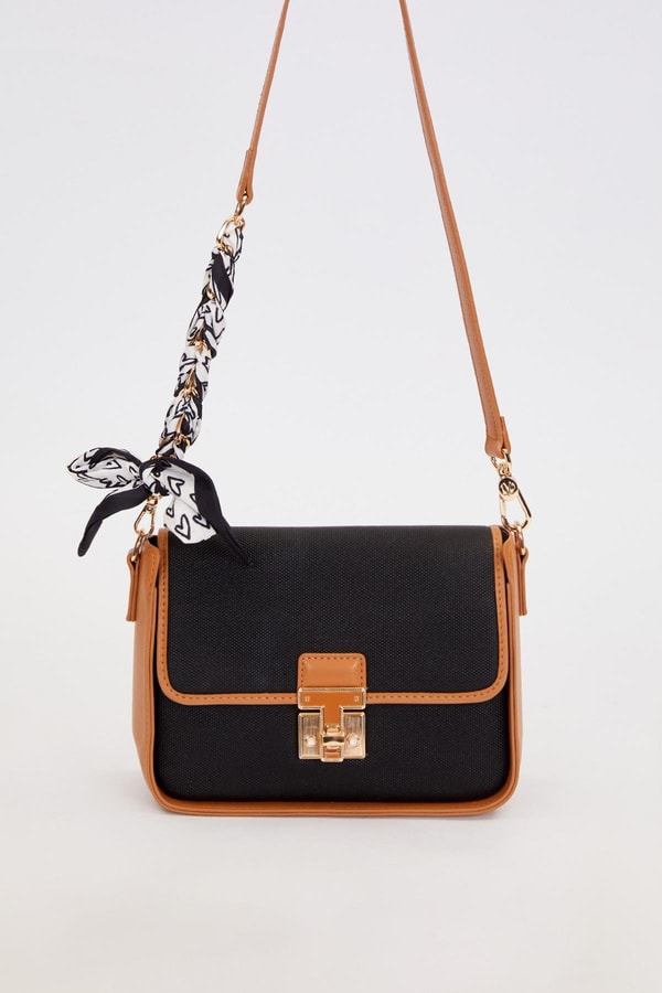 LevidorSiyah-Camel Fular Bağlama Detaylı Omuz Çantası