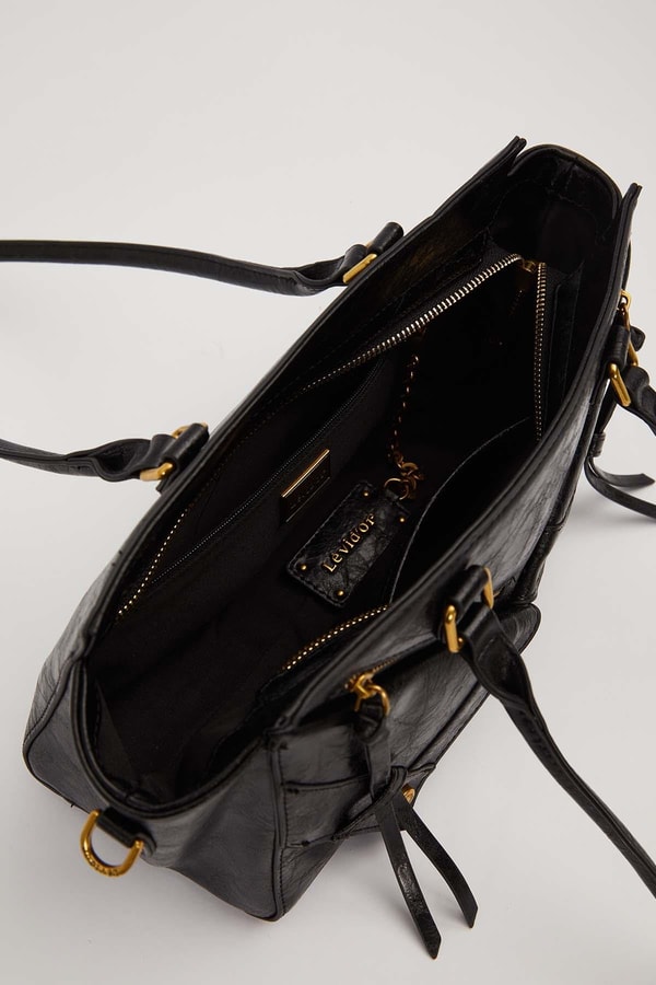 LevidorSiyah Çapraz Fermuar Detaylı Omuz Çantası