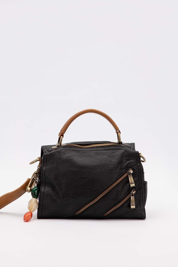 LevidorSiyah Çapraz Fermuar Detaylı Sırt Çantası